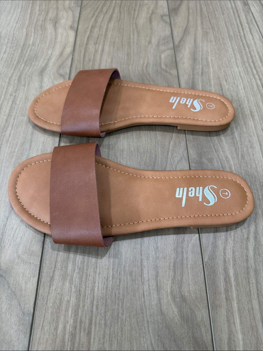 Shein Brown Wide-Strap Slide Sandals - Picture 2 of 5